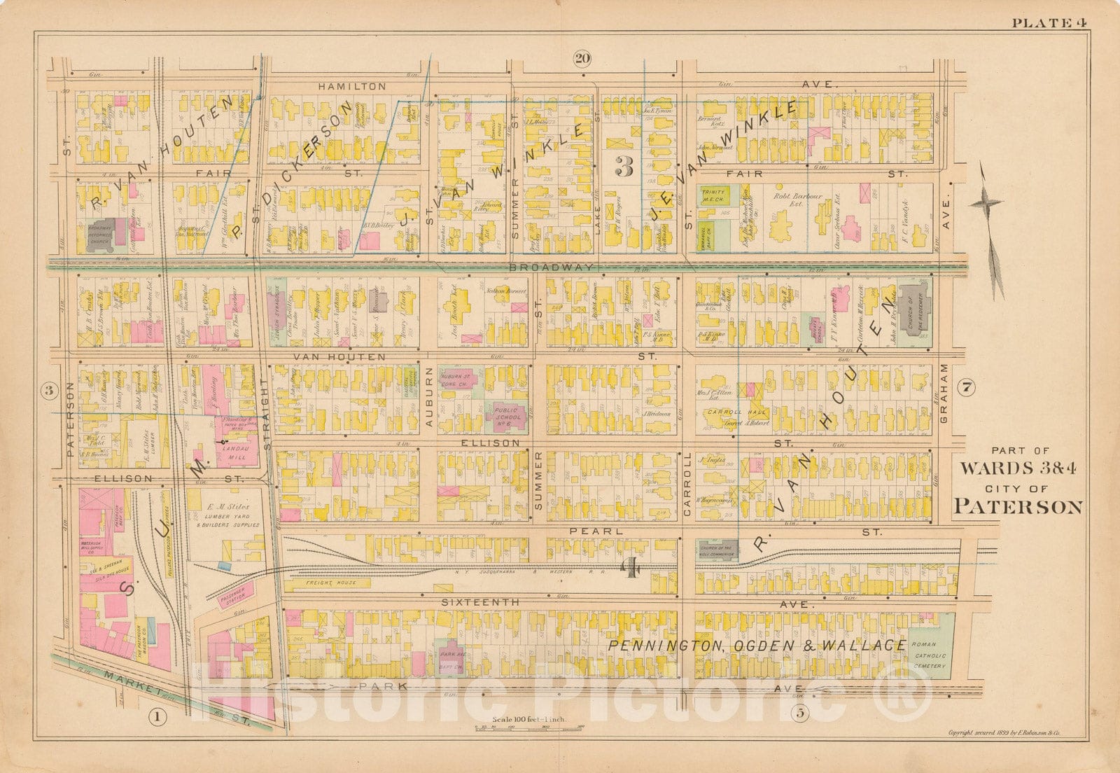 Historic Map : Atlas of Paterson New Jersey, Paterson 1899 Plate 004 , Vintage Wall Art