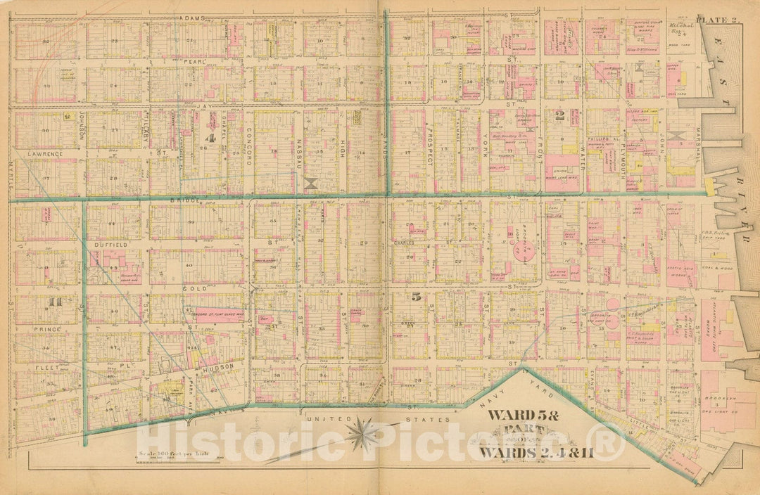 Historic Map : Atlas Entire City of Brooklyn Complete in One Volume, Brooklyn 1880 Plate 002 , Vintage Wall Art