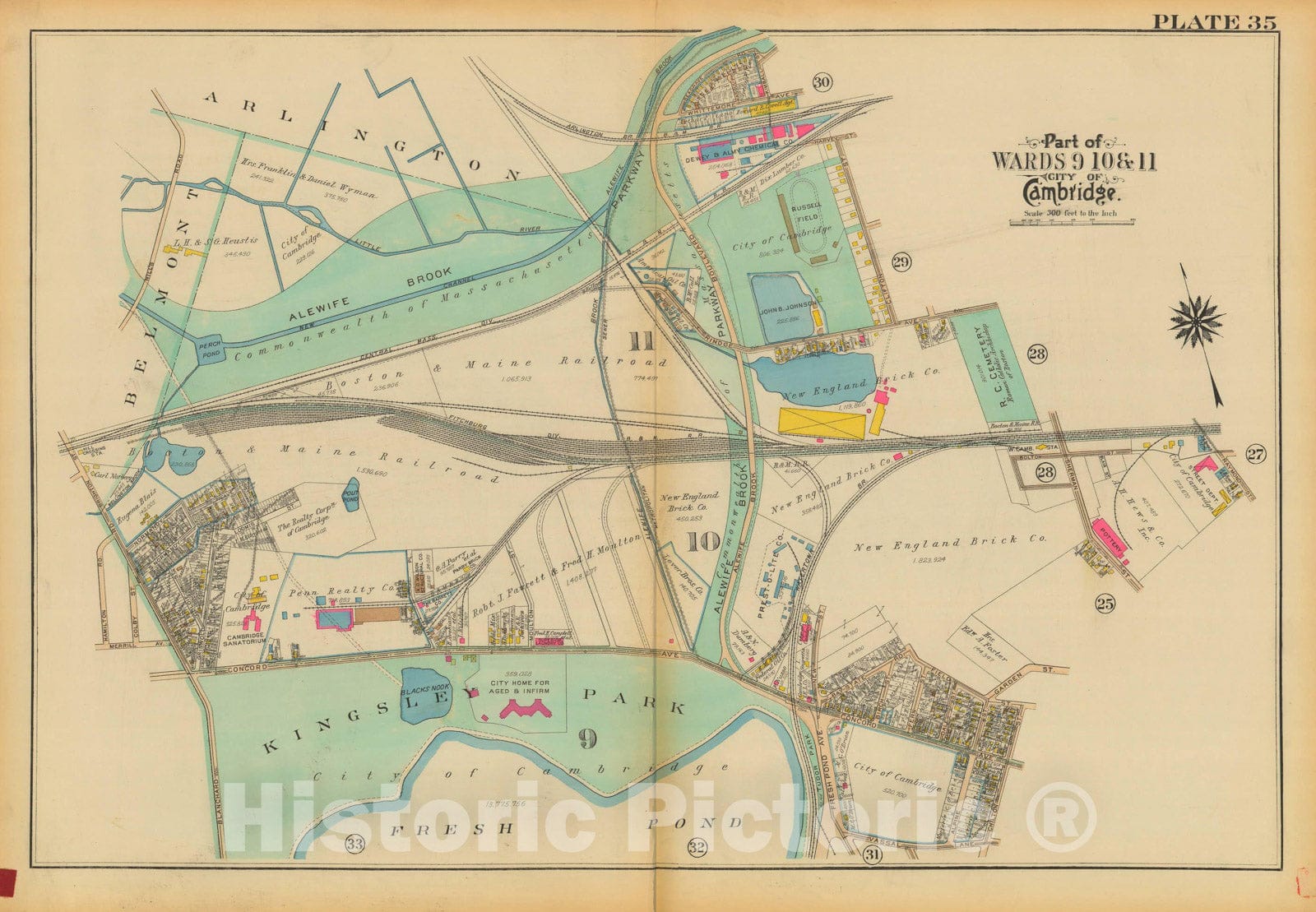 Historic Map : Atlas City of Cambridge, Massachusetts, Cambridge 1930 Plate 035 , Vintage Wall Art