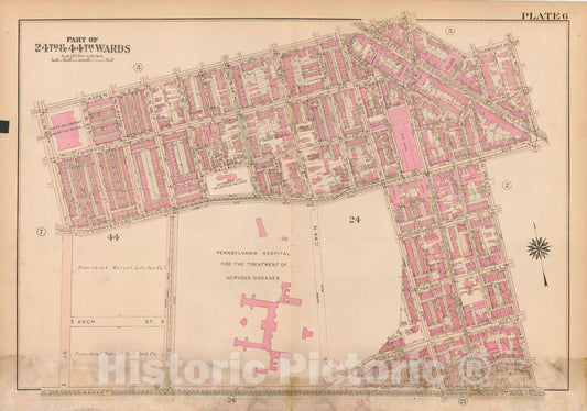Historic Map : Atlas City of Philadelphia Wards 24,27,34,40,44&46 West Philadelphia, West Philadelphia 1927 Plate 006 , Vintage Wall Art