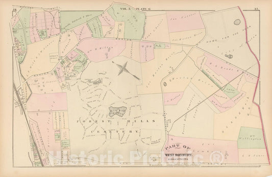 Historic Map : Atlas of County of Suffolk, MA, Vol. 5th, Jamaica Plain 1874 Plate G , Vintage Wall Art