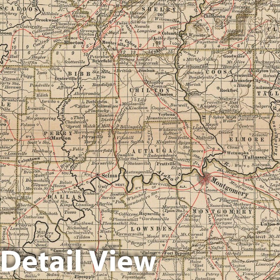Historic Map : Alabama 1897 , The Century Atlas World , Vintage Wall Art
