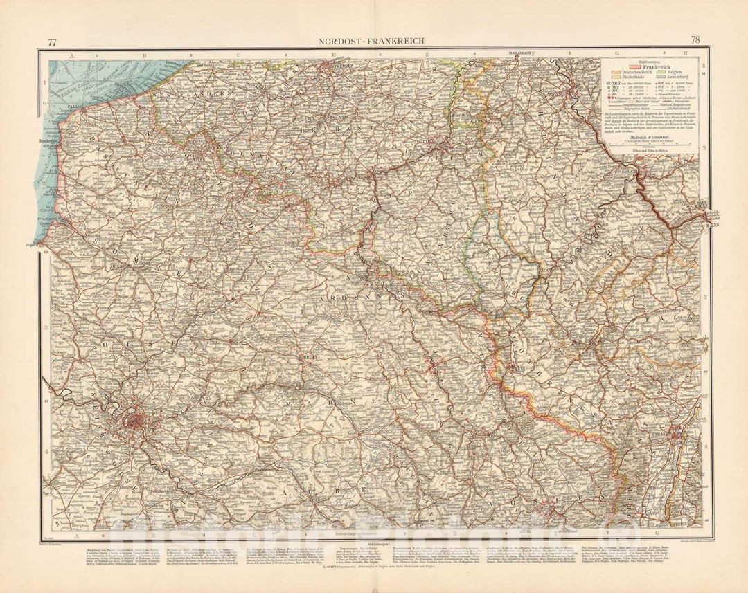 Historic Map : France 1899 , Andrees Allgemeiner Handatlas , v2, Vintage Wall Art
