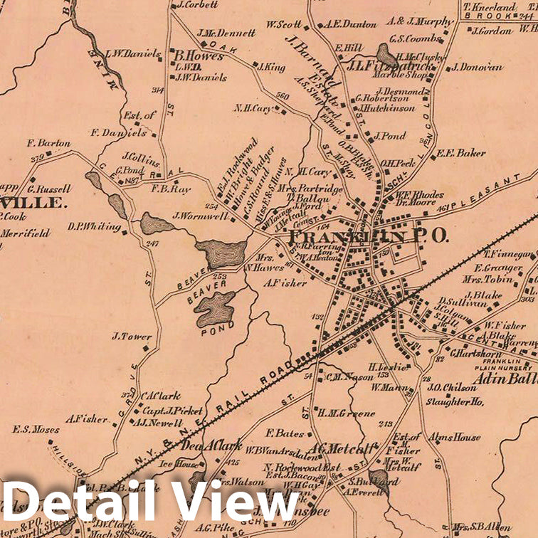 Historic Map : Atlas of Norfolk County, Franklin 1876 , v2, Vintage Wall Art