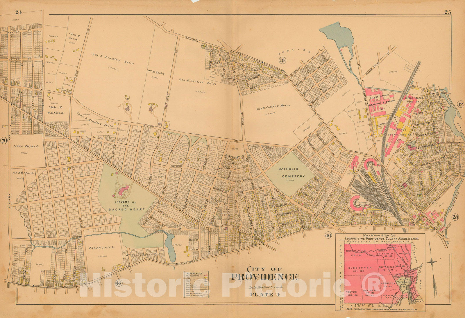 Historic Map : Atlas of Providence County (partial), Providence 1895 Plate 004 , Vintage Wall Art