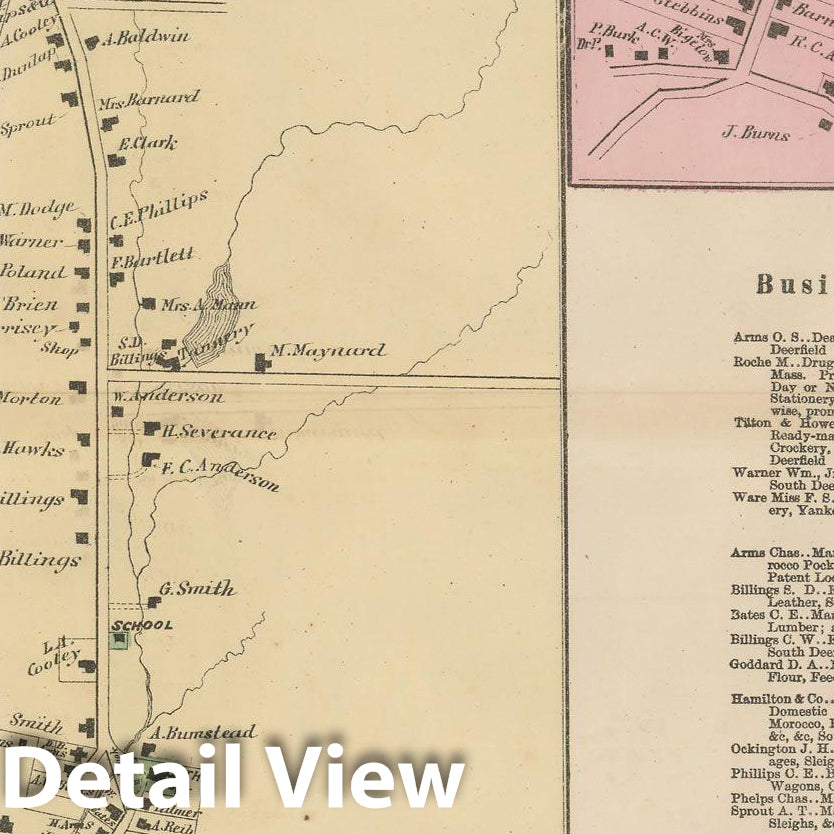Historic Map : Atlas of Franklin Co. Massachusetts, Deerfield 1871 , v2, Vintage Wall Art