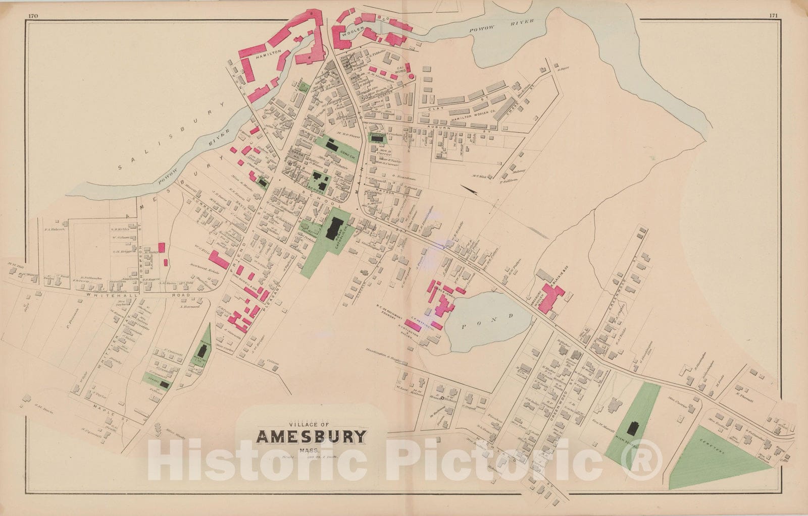 Historic Map : Atlas of Essex County, Amesbury 1884 , v2, Vintage Wall Art