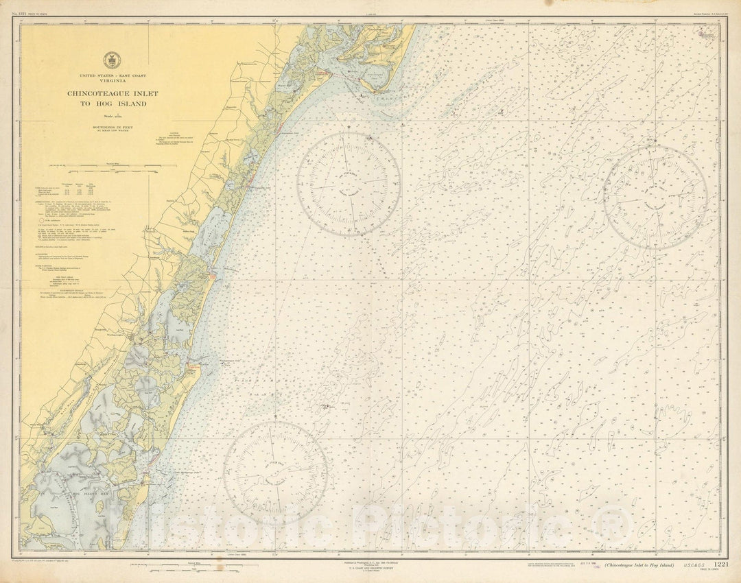 Historic Map : Coastal Charts - Virginia: Chincoteague to Hog Inlet 1948 , Vintage Wall Art