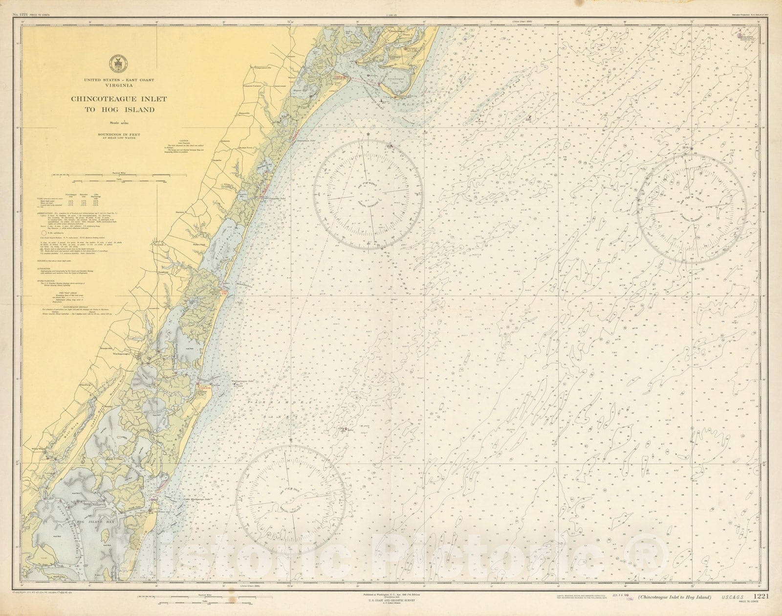 Historic Map : Coastal Charts - Virginia: Chincoteague to Hog Inlet 1948 , Vintage Wall Art