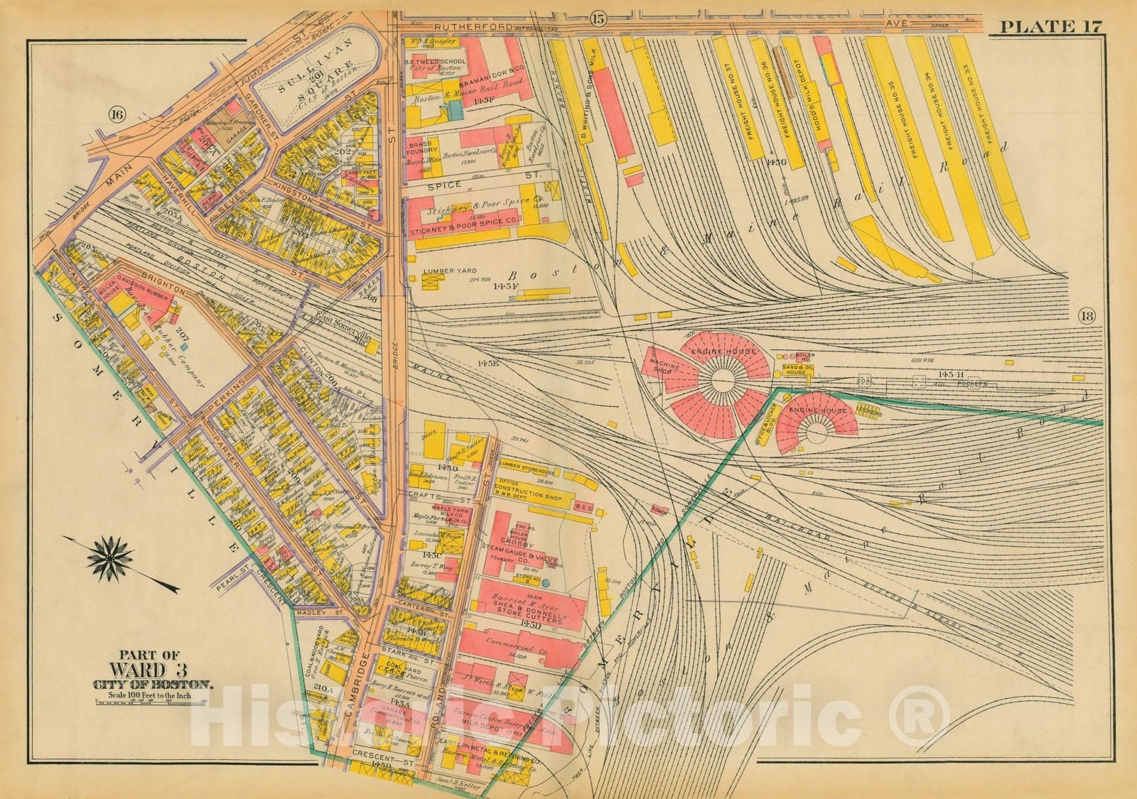 Historic Map : Atlas City of Boston: Charlestown and East Boston, Charlestown 1922 Plate 017 , Vintage Wall Art