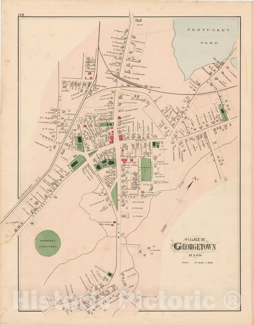 Historic Map : Atlas of Essex County, Georgetown 1884 , Vintage Wall Art