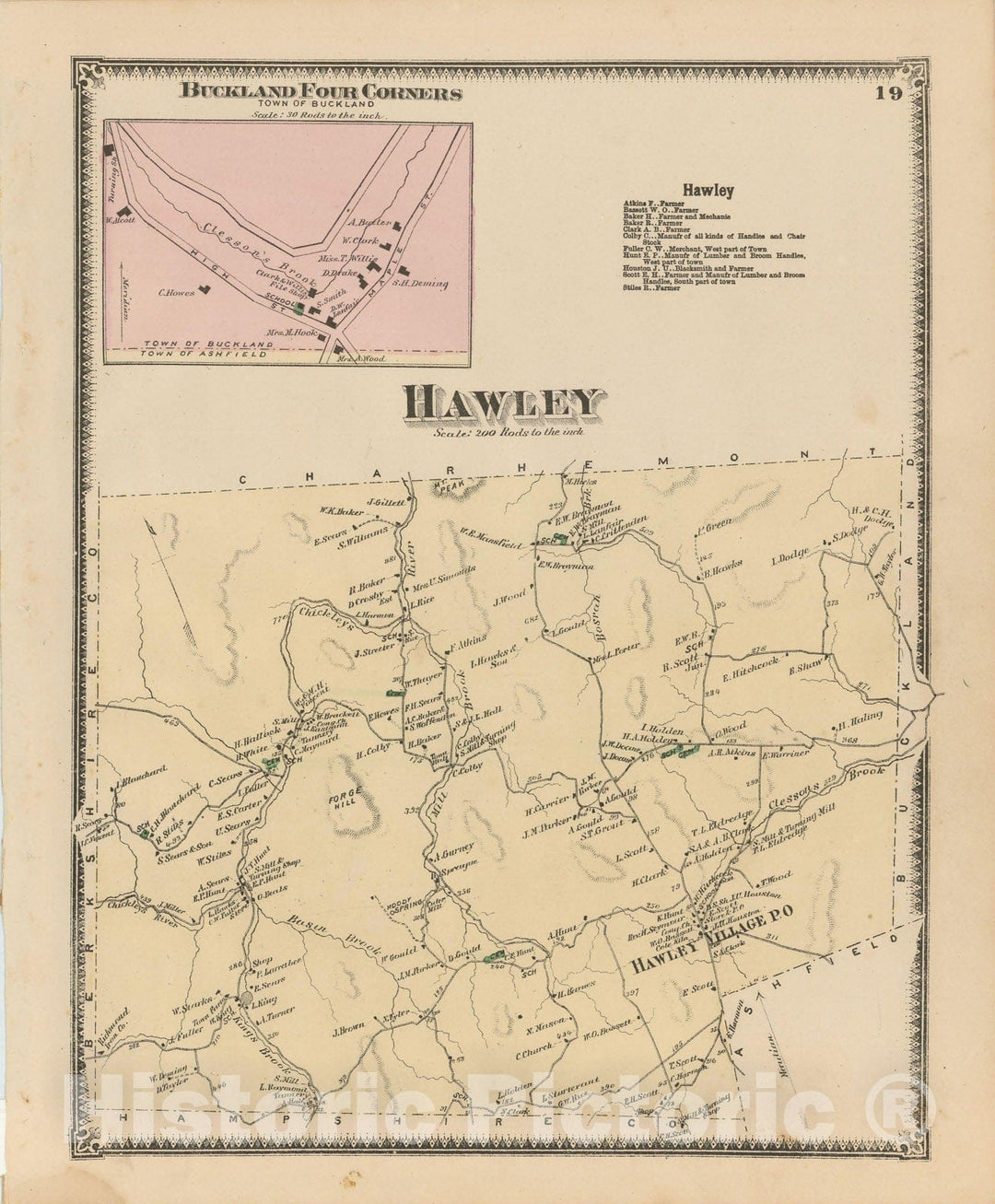 Historic Map : Atlas of Franklin Co. Massachusetts, Buckland & Hawley 1871 , Vintage Wall Art