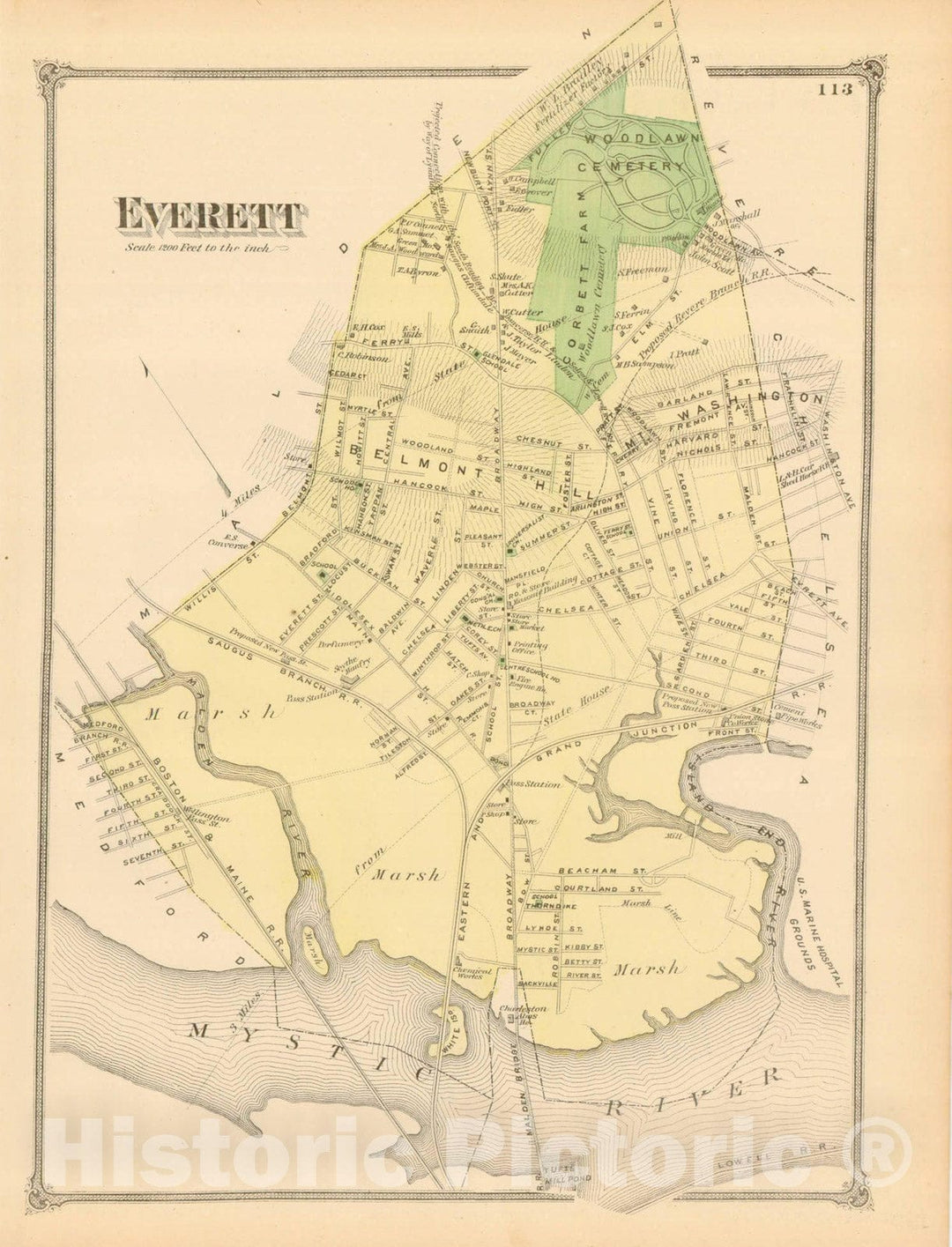 Historic Map : County Atlas of Middlesex Massachusetts, Everett 1875 , v2, Vintage Wall Art