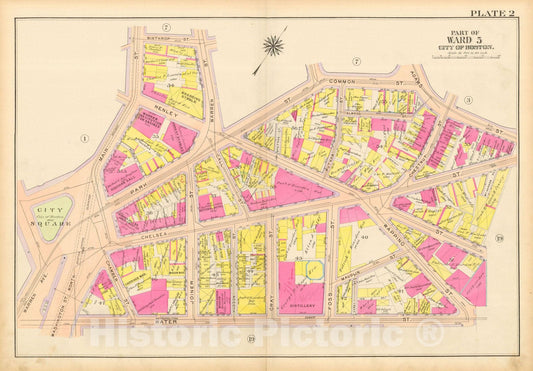 Historic Map : Atlas City of Boston: Charlestown and East Boston, Charlestown 1912 Plate 002 , Vintage Wall Art
