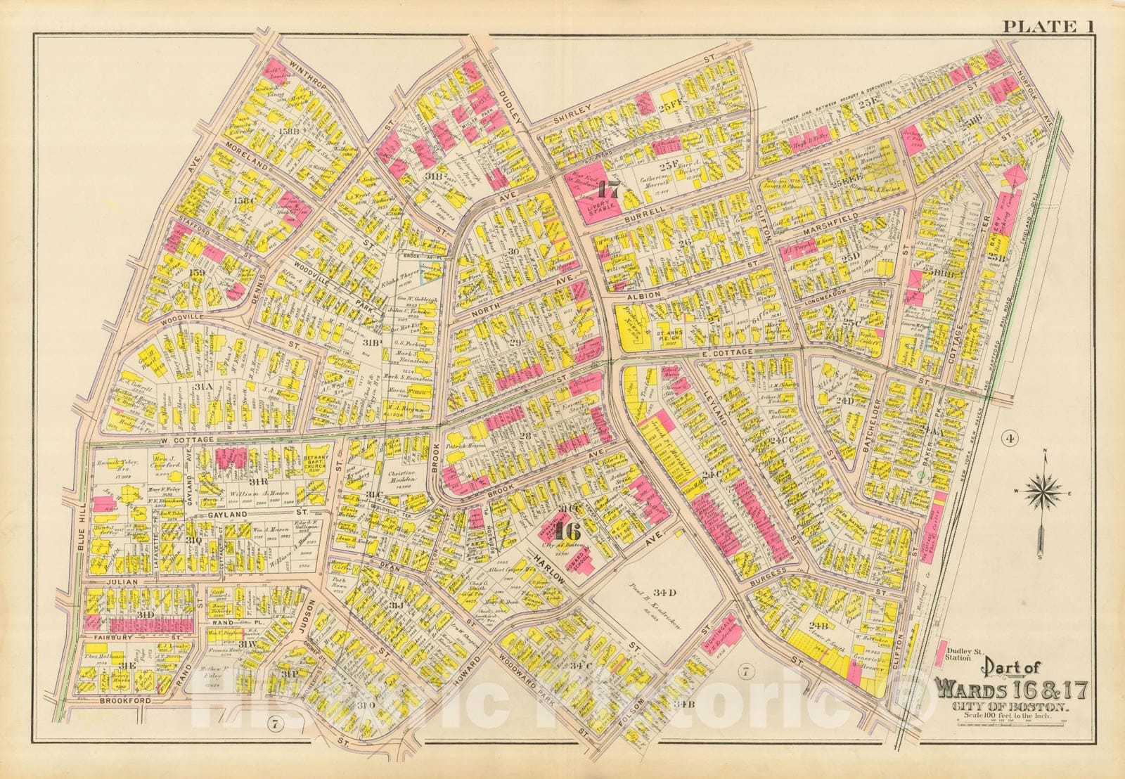 Historic Map : Atlas City of Boston, Dorchester, Dorchester 1910 Plate 001 , Vintage Wall Art