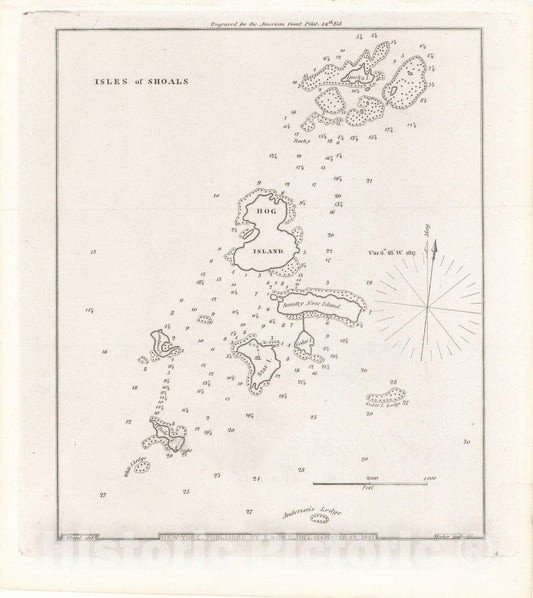 Historic Map : American Coast Pilot, 12th Edition, Kittery & Portsmouth 1842 , Vintage Wall Art