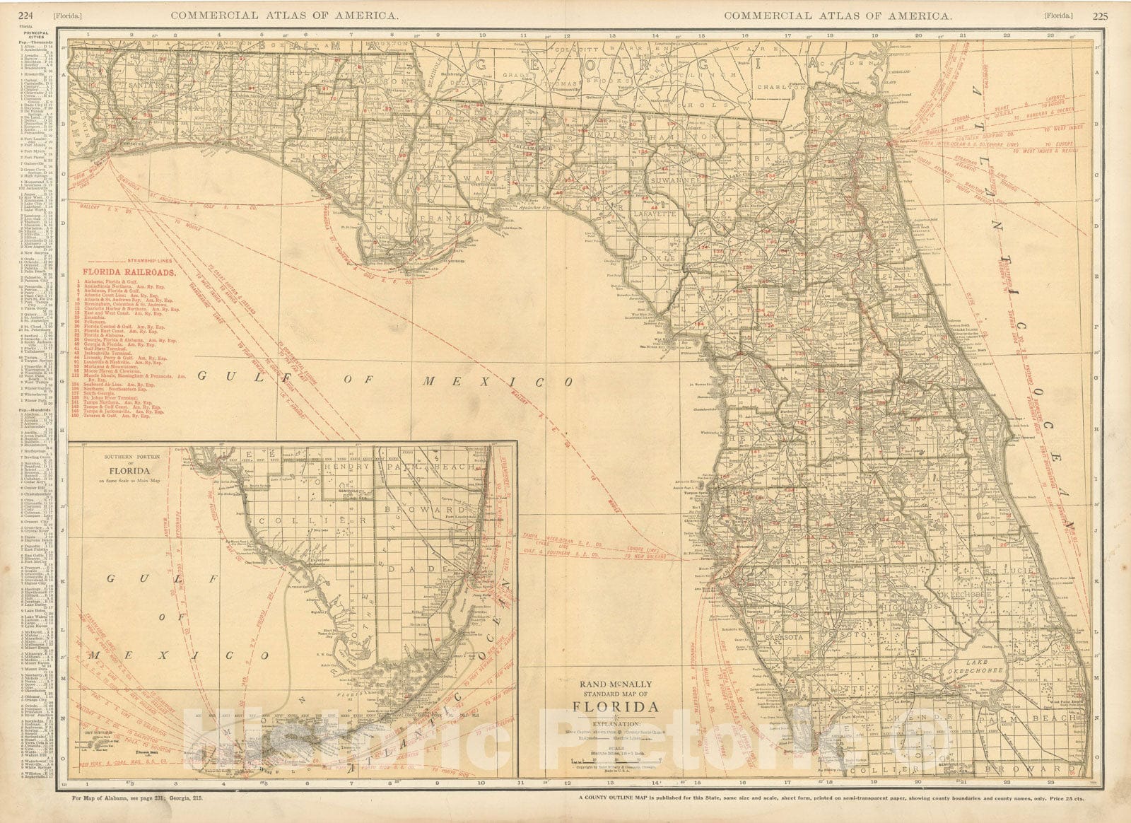 Historic Map : Florida 1925 , Vintage Wall Art