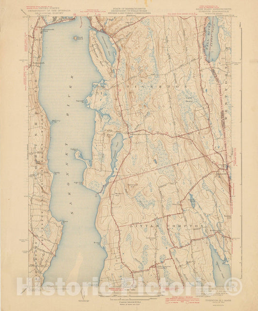 Historic Map : USGS 7.5 Minute Sheets and Quadrangles, Little Compton & Tiverton 1942 Topographic Map , Vintage Wall Art
