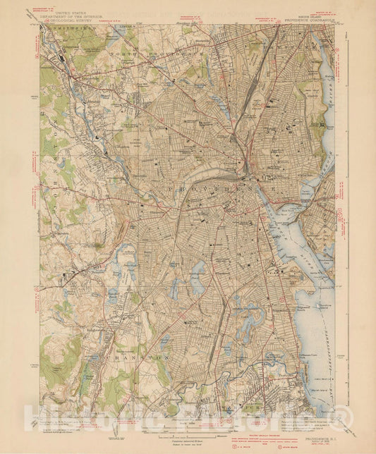 Historic Map : USGS 7.5 Minute Sheets and Quadrangles, Cranston & North Providence & Providence 1939 Topographic Map , Vintage Wall Art
