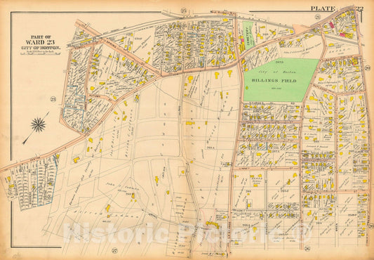Historic Map : Atlas City of Boston, West Roxbury, Jamaica Plain 1914 Plate 022 , Vintage Wall Art