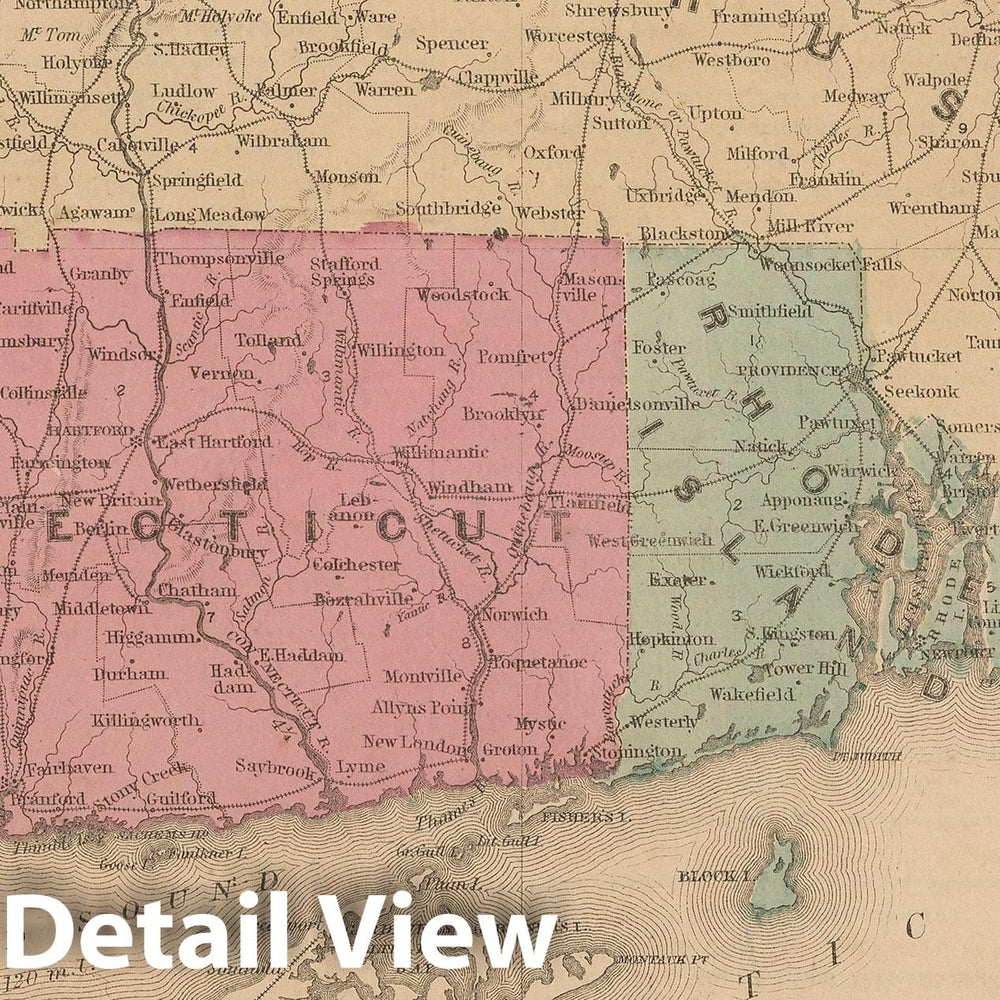 Historic Map : McNally's Improved System of Geography, Connecticut & Massachusetts & Rhode Island 1856 , Vintage Wall Art