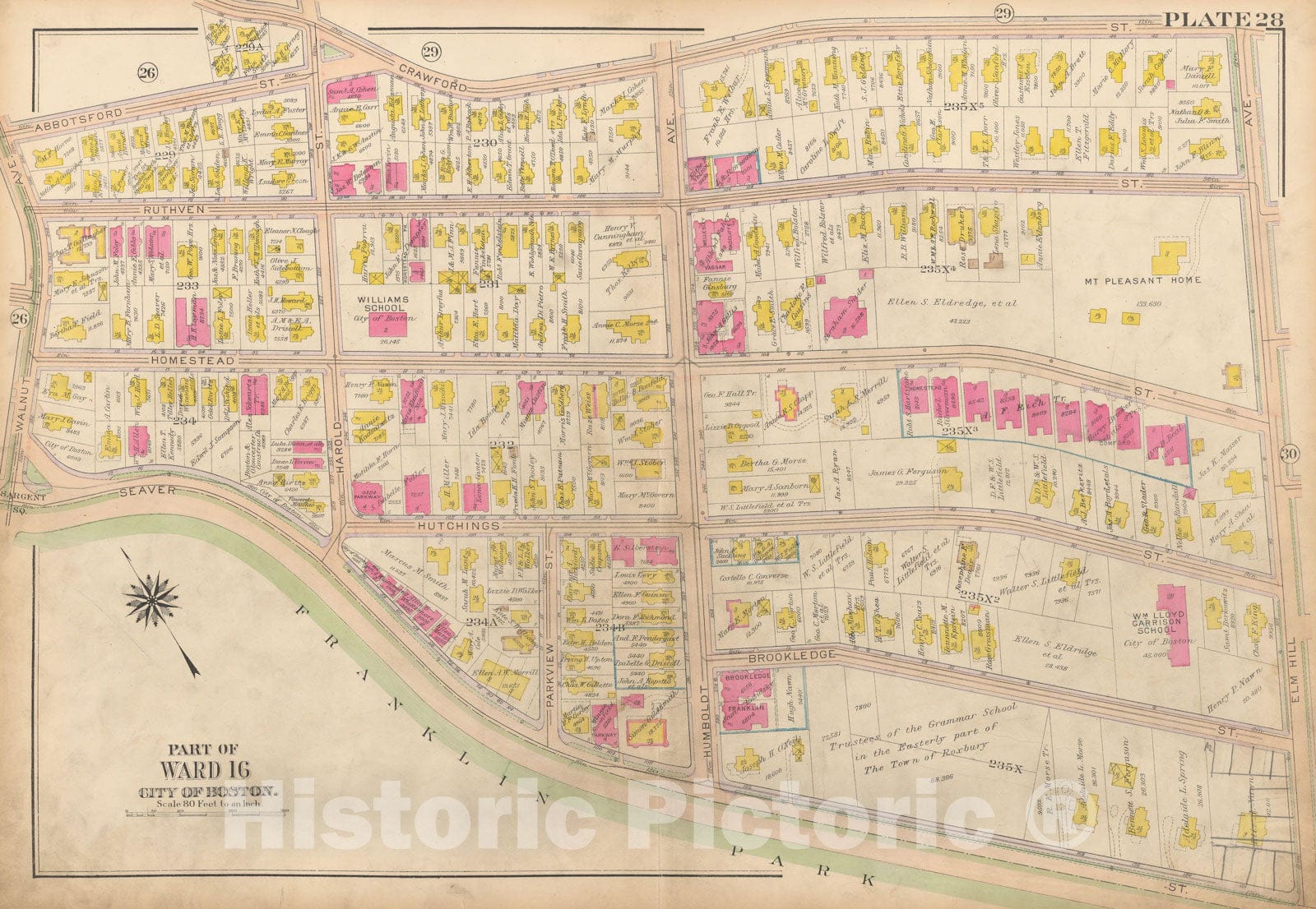 Historic Map : Atlas City of Boston, Roxbury, Roxbury 1915 Plate 028 , Vintage Wall Art