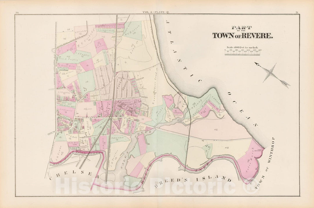 Historic Map : Atlas of county of Suffolk, MA Vol. 4, Revere 1874 Plate Q , Vintage Wall Art