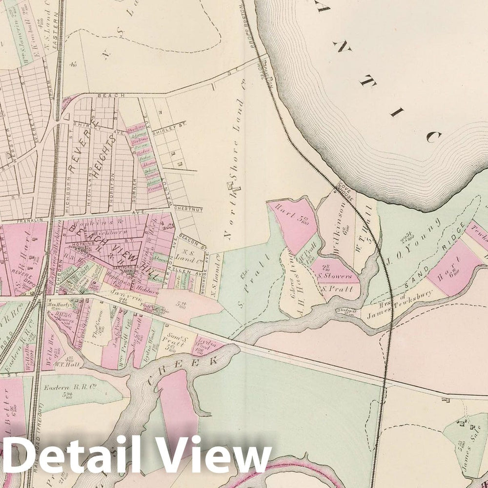 Historic Map : Atlas of county of Suffolk, MA Vol. 4, Revere 1874 Plate Q , Vintage Wall Art