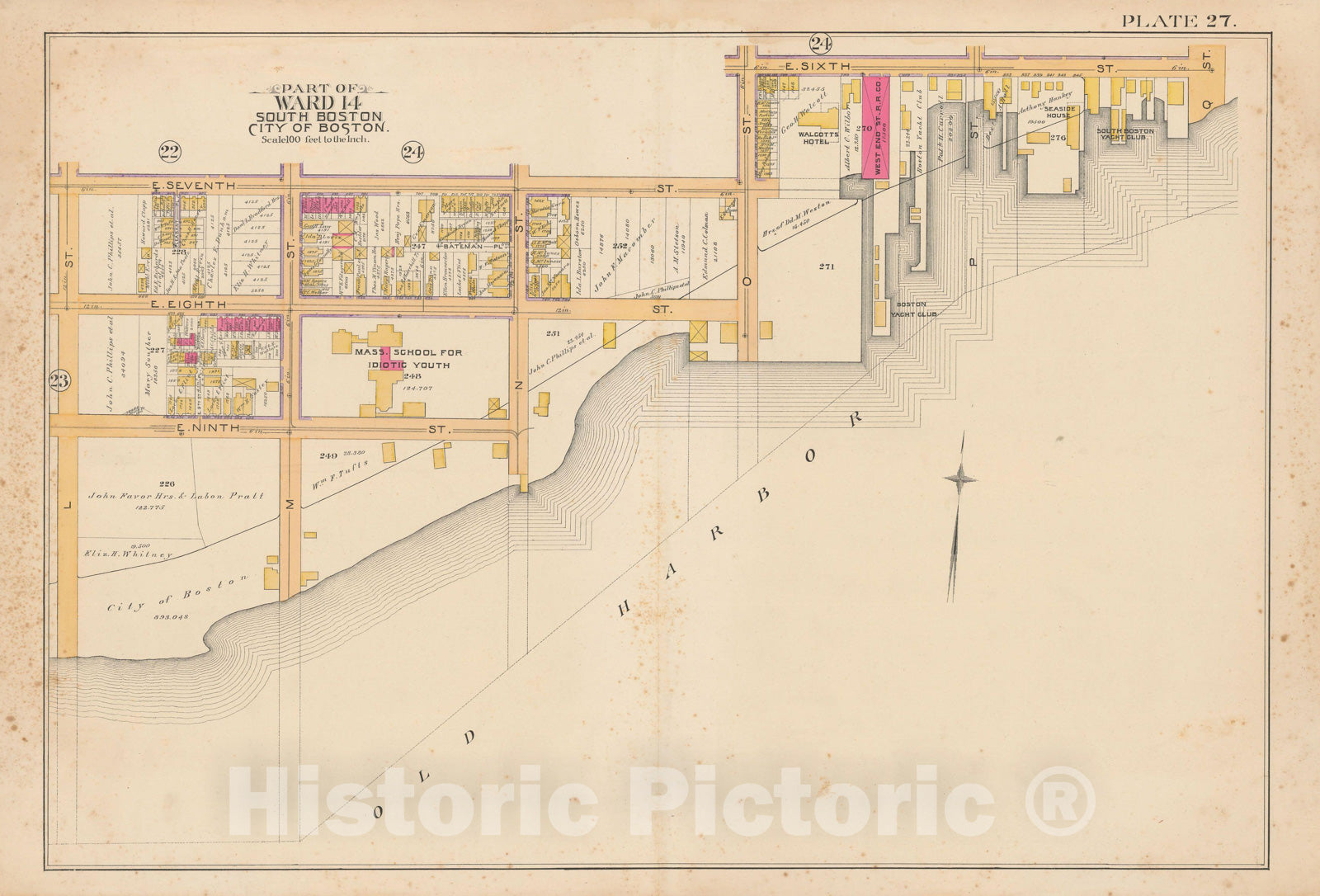 Historic Map : Atlas of South Boston, South Boston 1891 Plate 027 , Vintage Wall Art