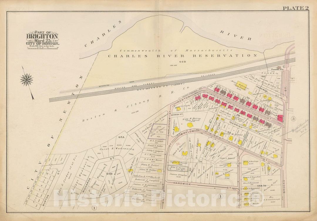 Historic Map : Atlas City of Boston Ward 25 Brighton, Brighton 1909 Plate 002 , Vintage Wall Art