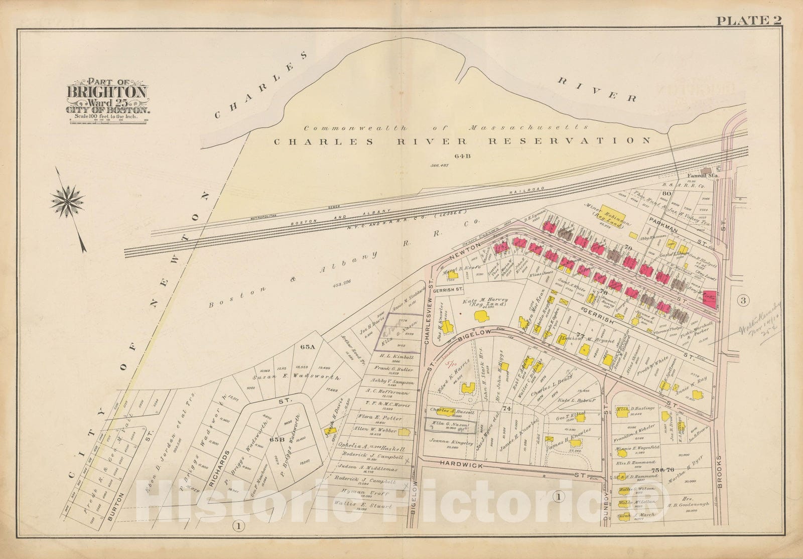 Historic Map : Atlas City of Boston Ward 25 Brighton, Brighton 1909 Plate 002 , Vintage Wall Art