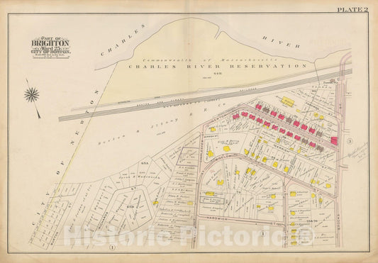 Historic Map : Atlas City of Boston Ward 25 Brighton, Brighton 1909 Plate 002 , Vintage Wall Art