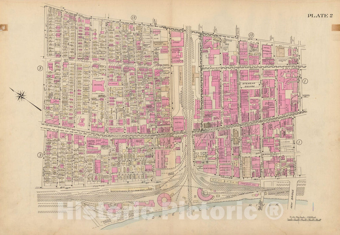 Historic Map : Atlas City of Springfield and the Town of Longmeadow 1920 Plate 002 , Vintage Wall Art