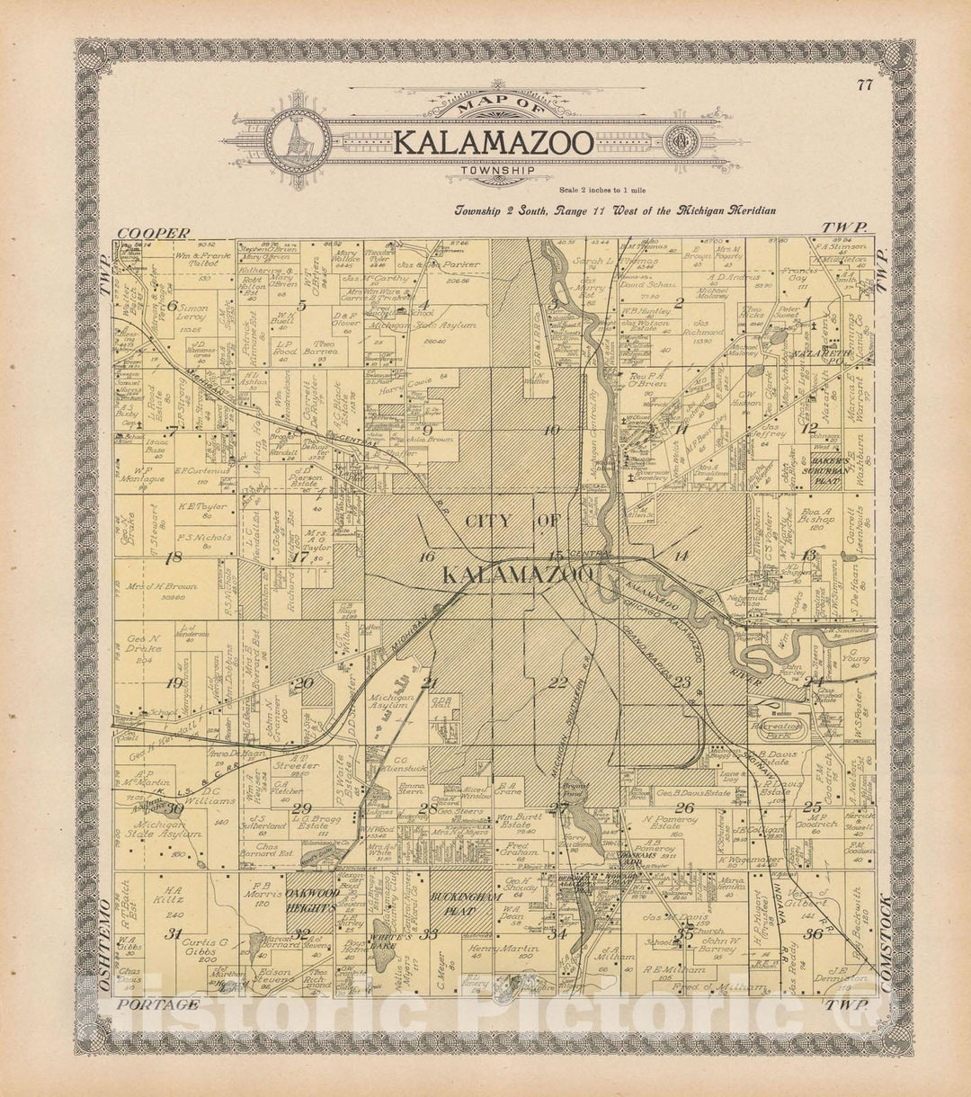 Historic Map : Kalamazoo 1910 , Standard Atlas of Kalamazoo County , v12, Vintage Wall Art