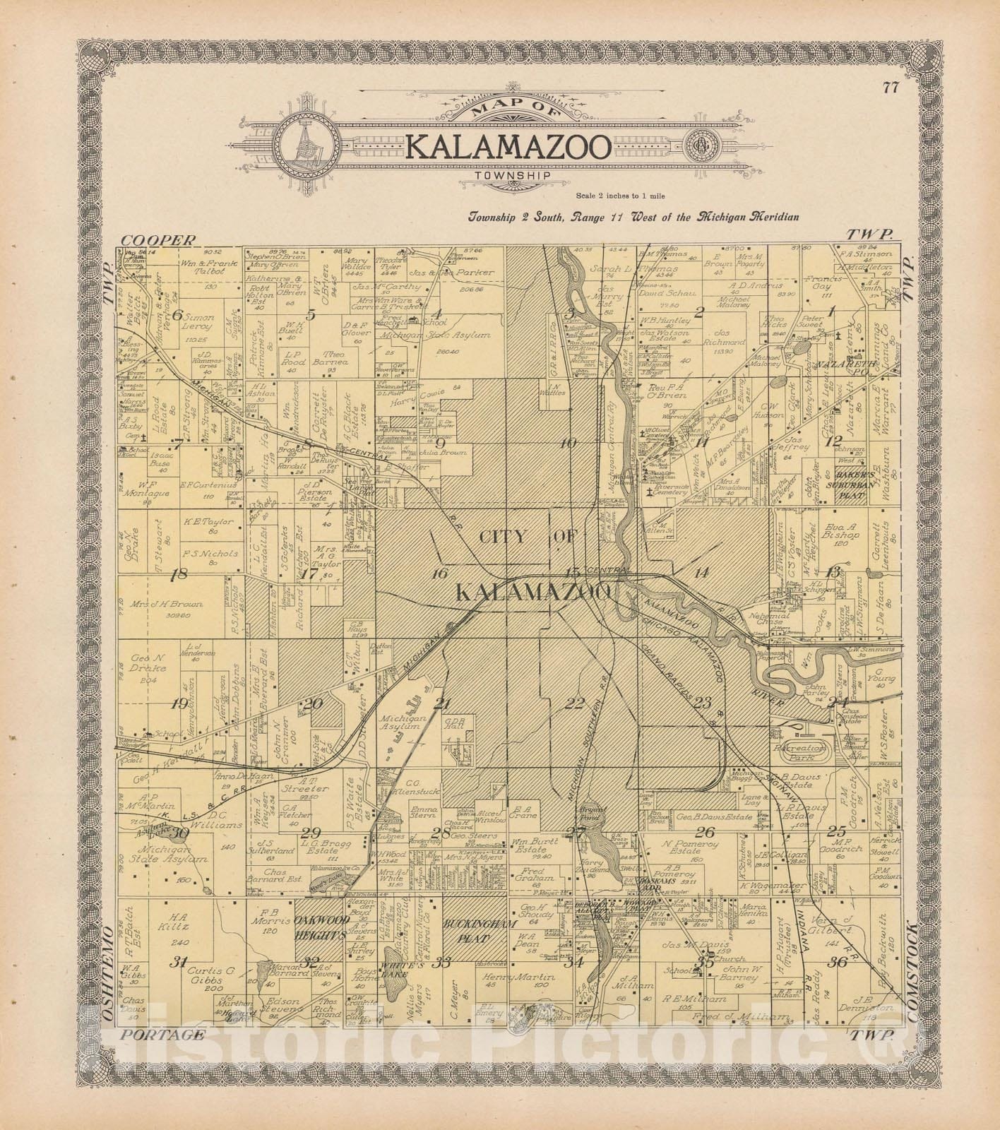 Historic Map : Kalamazoo 1910 , Standard Atlas of Kalamazoo County , v12, Vintage Wall Art