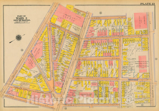 Historic Map : Atlas City of Boston: Charlestown and East Boston, Charlestown 1922 Plate 013 , Vintage Wall Art