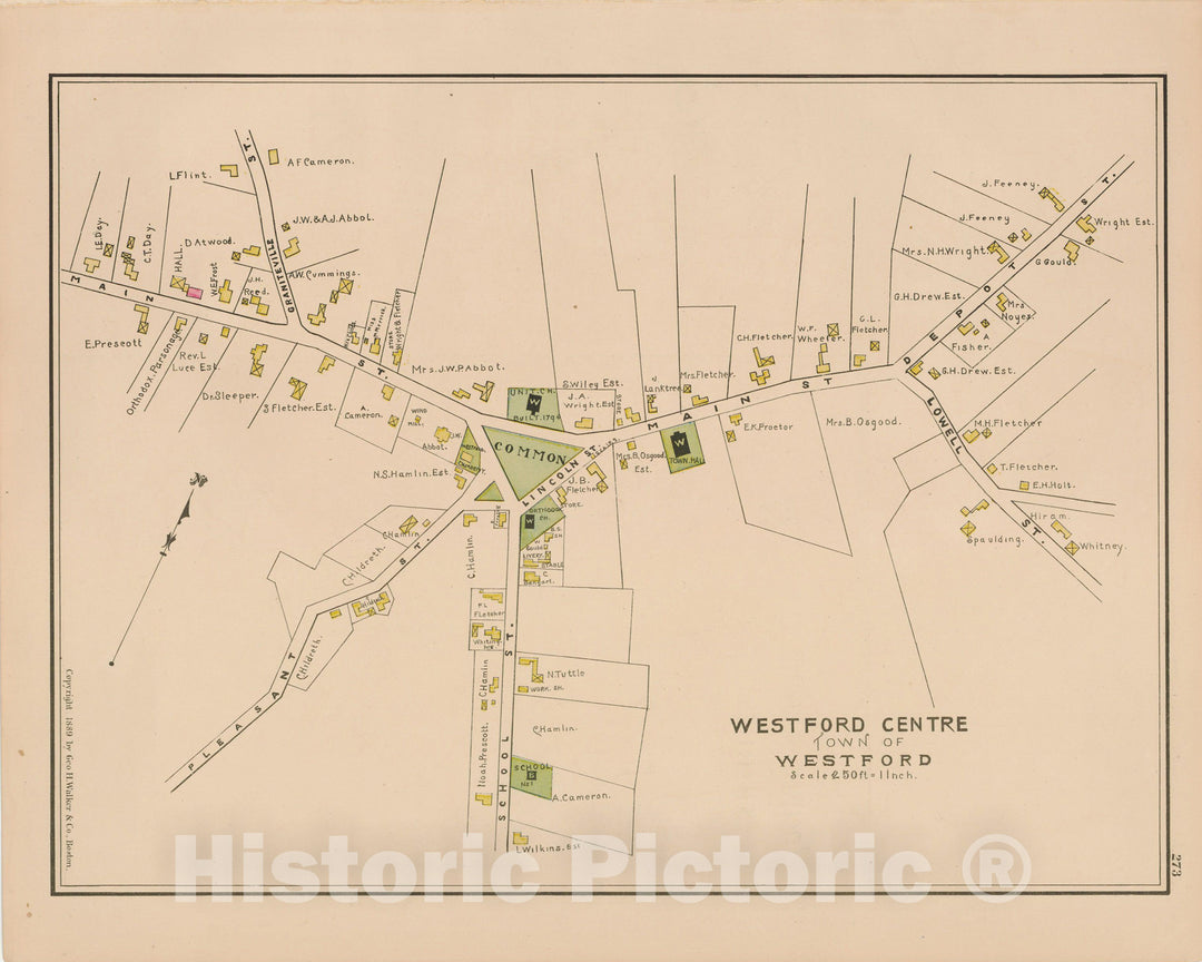 Historic Map : Atlas of Middlesex County, Massachusetts, Westford 1889 , v2, Vintage Wall Art