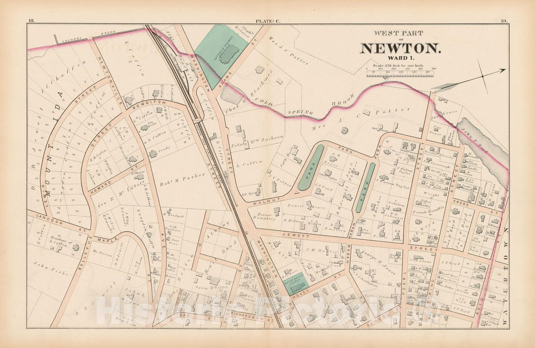 Historic Map : City of Newton, Middlesex County, Newton 1874 Plate C , Vintage Wall Art