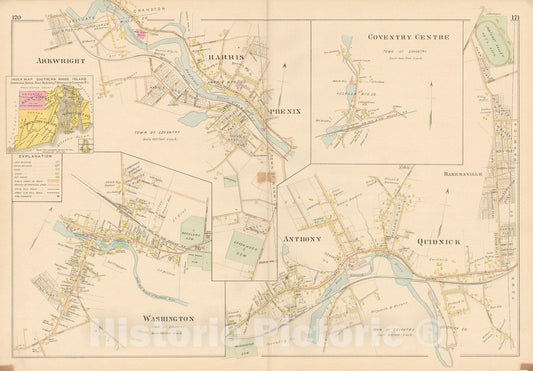 Historic Map : Atlas of Southern Rhode Island, Coventry 1895 , Vintage Wall Art