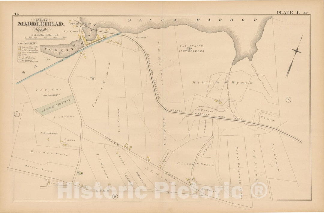 Historic Map : Atlas of Marblehead, Marblehead 1881 Plate J , Vintage Wall Art