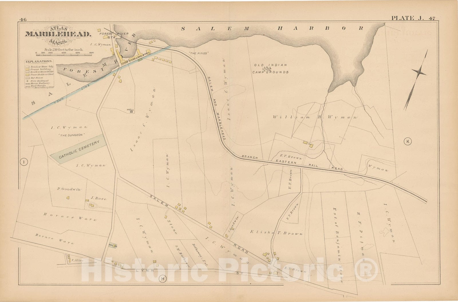 Historic Map : Atlas of Marblehead, Marblehead 1881 Plate J , Vintage Wall Art