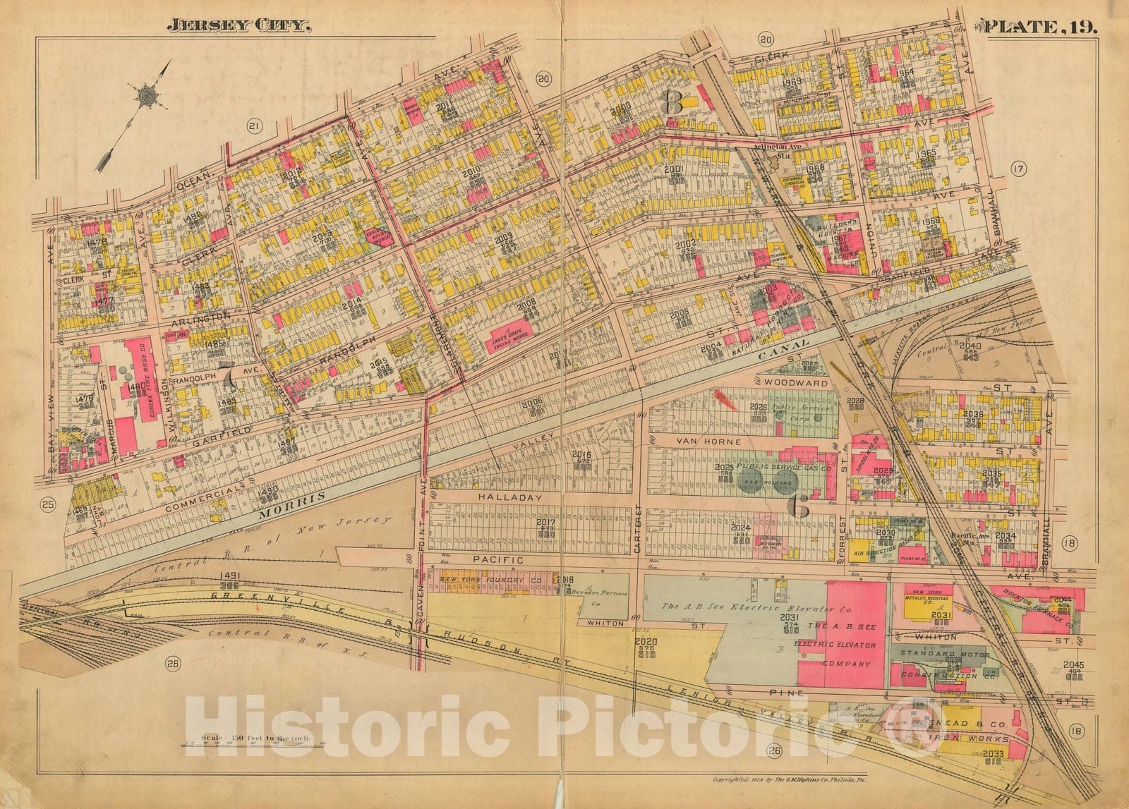 Historic Map : Jersey City 1919 Plate 019 , Vintage Wall Art