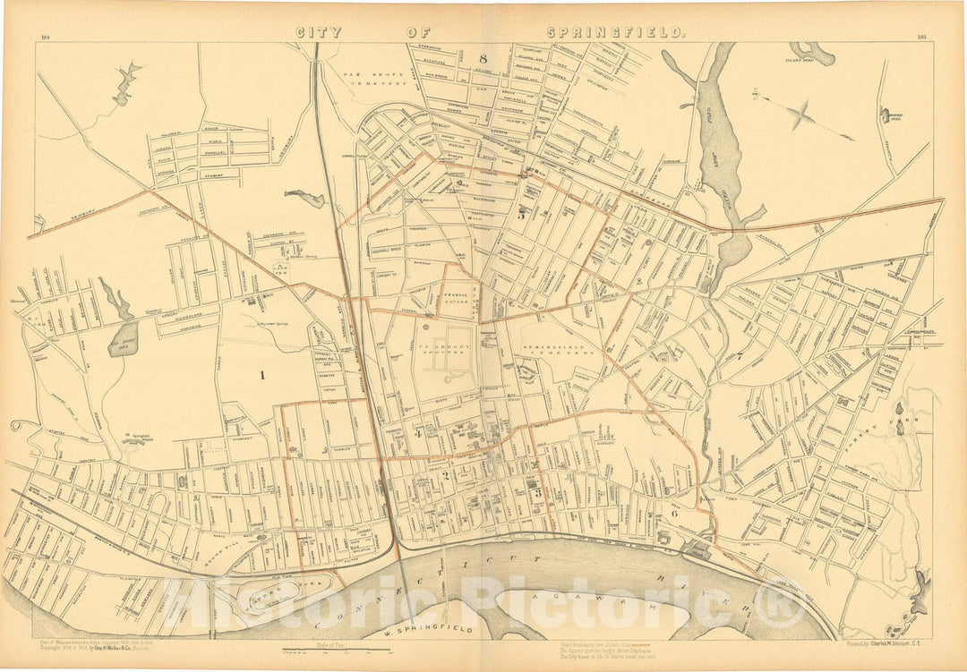 Historic Map : Atlas of Massachusetts, Springfield 1904 , Vintage Wall Art