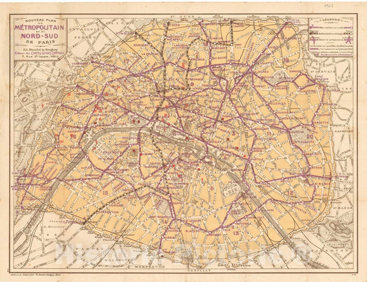 Historic Map : Europe, Paris 1923 , Vintage Wall Art