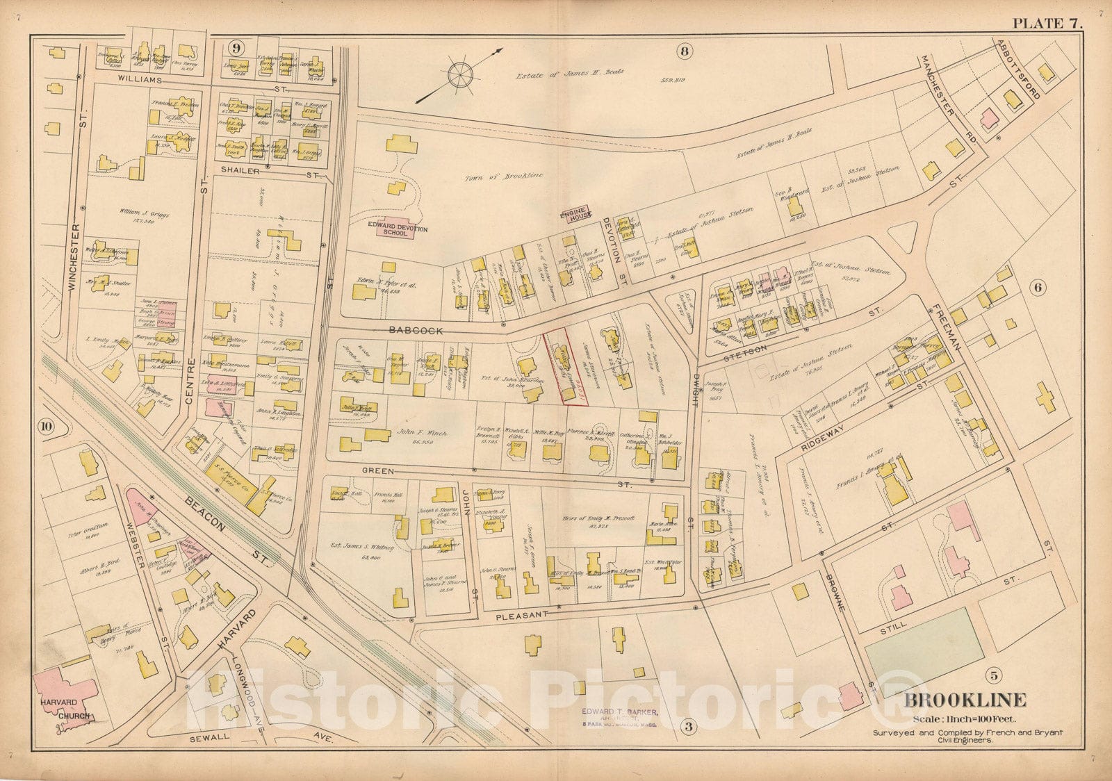 Historic Map : Atlas Town of Brookline, Brookline 1897 Plate 007 , Vintage Wall Art