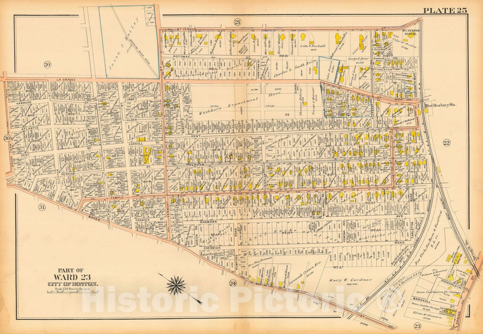 Historic Map : Atlas City of Boston, West Roxbury 1914 Plate 025 , Vintage Wall Art
