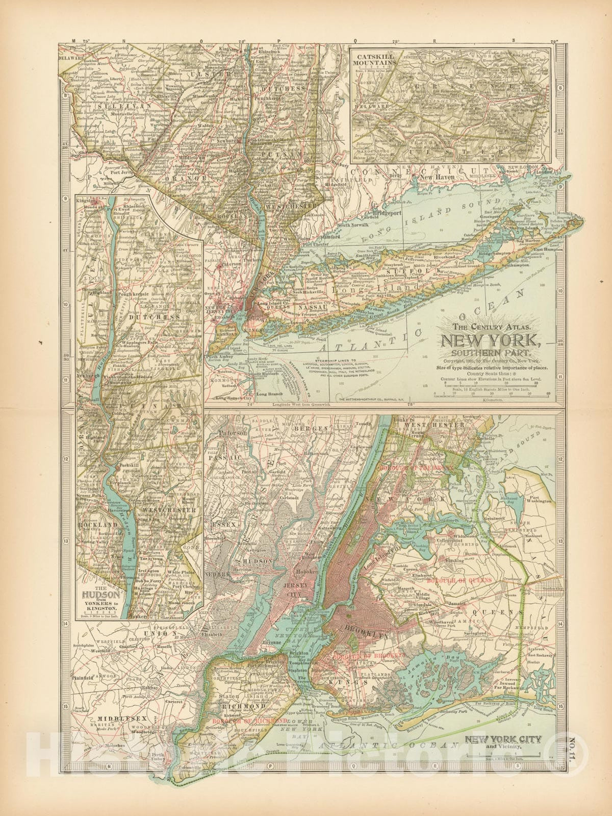 Historic Map : New York 1897 , The Century Atlas World , v2, Vintage Wall Art