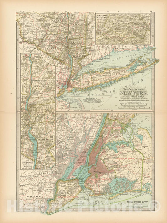 Historic Map : New York 1897 , The Century Atlas World , v2, Vintage Wall Art