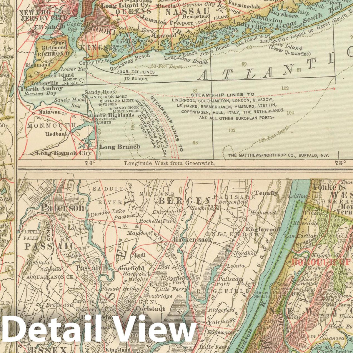 Historic Map : New York 1897 , The Century Atlas World , v2, Vintage Wall Art