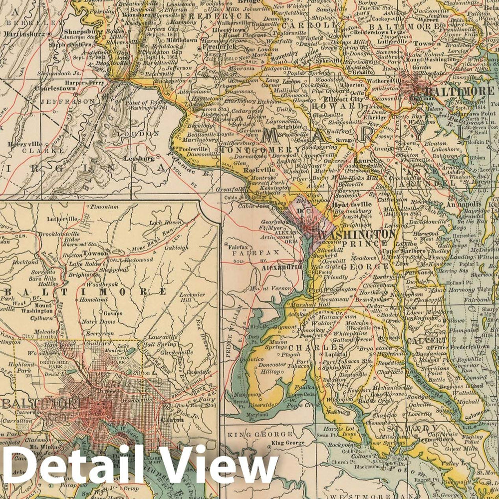 Historic Map : Maryland 1897 , The Century Atlas World , Vintage Wall Art